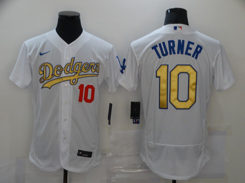 Men's Los Angeles Dodgers #10 Justin Turner White Gold 2021 Stitched Jersey Men's Los Angeles Dodgers #10 Justin Turner White Gold 2021 Stitched Jersey